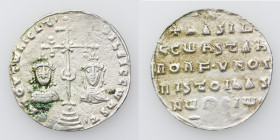 Byzantine Empire. Basil II Bulgaroktonos, with Constantine VIII. 976-1025. AR Miliaresion (21mm, 1.97g). Constantinople mint. ЄҺ TOVTω ҺICAT ЬASILЄI C...