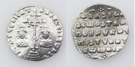 Byzantine Empire. Basil II Bulgaroktonos, with Constantine VIII. 976-1025. AR Miliaresion (21mm, 2.21g). Constantinople mint. ЄҺ TOVTω ҺICAT ЬASILЄI C...