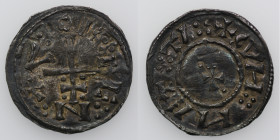 England. Anglo-Viking (Danish Northumbria). Cnut. Circa 900-905. AR Penny (20mm, 1.19g). Class IIe/Cunneti type. York mint. Inverted patriarchal cross...