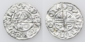 England. Aethelred II. 978-1016. AR Penny (20mm, 1.22g, 9h). Crux type (BMC iiia, Hild. C). Totnes mint; moneyer Beorhtwine. Struck circa 991-997. + Æ...