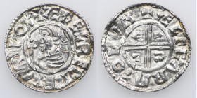 England. Aethelred II 978-1016. AR Penny (20mm, 1.54g, 6h). Crux type (BMC iiia, Hild. C). London mint; moneyer Ælfgar. Struck circa 991-997. + ÆÐELRE...