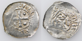 France. Diocese of Metz. Theodoric II. 1004-1046. AR Denar (20mm, 0.99g). [__]RIC[__]ER[__], cross with pellet in each angle /[__]DRSIC[__], temple on...