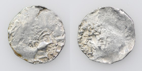 Germany. Aachen. Heinrich II 1002-1024. AR Denar (18mm, 1.36g). Aachen mint. Diademed bust right / SCA[MA]. Ilisch 50.1 var. Usual flat spots. Near Fi...