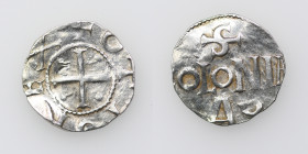 Germany. Cologne. Otto III 983-1002. AR Denar (16mm, 1.58g). Cologne mint. +OTTO REX, cross with pellets in each angle / S / [C]OLONIA / A G, Cologne ...