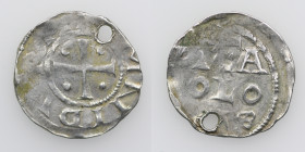 Germany. Andernach. Heinrich II 1014-1024. AR Denar (19mm, 1.32g). Andernach mint. Cross with pellet in each angle / S / SCA / [C]OLO / [NI]A. Dbg 350...