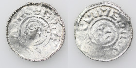 Germany. Saxony. Bernhard I 973-1011. AR Denar (19mm, 1.29g). Bardowick (or Lüneburg or Jever?) mint. BERN[HARD]DVX, diademed and draped bust left / [...