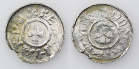 Germany. Duchy of Saxony. Bernhard I 973-1011. AR Denar (19mm, 1.20g). Bardowick (or Lüneburg or Jever?) mint. BE[RN]HARDVX, small cross pattee / Smal...