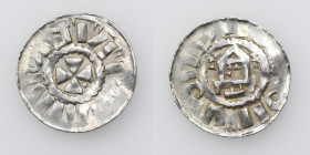 Germany. Archdiocese of Magdeburg. Giselher 981-1004. AR Denar (18mm, 1.62g). Magdeburg mint. Small cross pattee / Church facade, cross in center. Dbg...