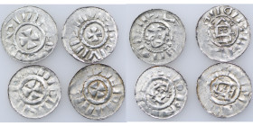 Germany (Group of four). Germany. Archdiocese of Magdeburg. Giselher 981-1004. AR Denar. Magdeburg mint. Small cross pattee / Church facade, cross in ...