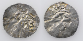 Germany. Mainz. Otto III 983-1002. AR Denar (20mm, 1.03g). Mainz mint. [__] OTTO [__], cross with pellets in each angle / Church facade, cross in cent...