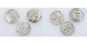 Germany (Group of three). Heinrich II 1002-1024. AR Denar (19mm, 1.75g). Mainz mint. Bust facing / Cross with pellets in each angle. Dbg. 802 var; Klu...
