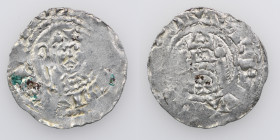Germany. Mainz. Anonymous Ca 1060. AR Denar (19mm, 0.78g). Bust facing holding crosier right /[__]HRVON[__], two domed building with cross in center. ...
