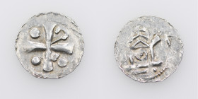 Germany. Saxony. Worms. Otto III 983-1002 or Heinrich II 1002-1024. AR Denar (16mm, 0.89g). Cross in angels 3 pellets and a crosier / Church facade, a...