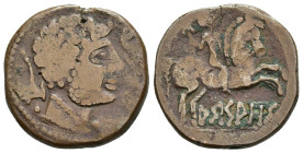 HISPANIA ANTIGUA. ARSAOS. As. A/ Cabeza con torques a der. entre arado y delfín. R/ Jinete con bipennis a der., debajo sobre línea ARSAOS. AE 10,7 g. ...