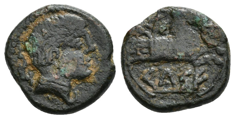 HISPANIA ANTIGUA. KELSE/CELSA. Cuadrante. A/ Cabeza masculina a der., detrás del...