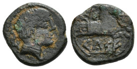HISPANIA ANTIGUA. KELSE/CELSA. Cuadrante. A/ Cabeza masculina a der., detrás delfín. R/ Medio pegaso a der., debajo sobre línea KeLSE. AE 3,68 g. 16,4...