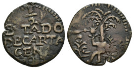 MONEDA EXTRANJERA. COLOMBIA. 1/2 real. 1813, el 3 poco visible. Cartagena de Indias. CU 2,08 g. 20,9 mm. KM-D2. MBC.