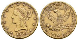 MONEDA EXTRANJERA. ESTADOS UNIDOS DE AMÉRICA. 10 dólares. 1900. S. AU 16,68 g. 26,8 mm. KM-102. Pequeñas marcas. MBC+.