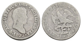MONEDA EXTRANJERA. MÉXICO. Agustín Iturbide. 1/2 real. 1822. JM. AR 1,48 g. 15,9 mm. KM-301. BC+.
