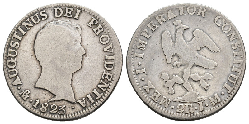 MONEDA EXTRANJERA. MÉXICO. Agustín Iturbide. 2 reales. 1823. JM. AR 6,42 g. 27,4...