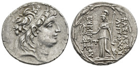 GRECIA ANTIGUA. REYES DE CAPADOCIA. Ariarates VII (116-101 a.C.). Eusebia Mazaca. Tetradracma . A/ A nombre de Antíoco VI. R/ AR 15,62 g. 28,8 mm. SC-...