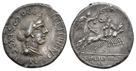 REPÚBLICA ROMANA. ANNIA. C. Annius y L. Fabius. Denario. Hispania (82-81 a.C.). A/ Busto femenino diademado y drapeado a der., debajo N; C ANNI T F T ...