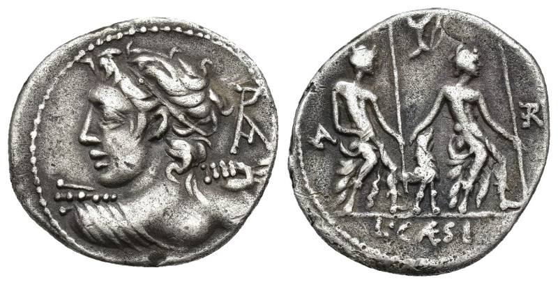 REPÚBLICA ROMANA. CAESIA. Lucius Caesius. Denario. Roma (112-111 a.C.). A/ Busto...