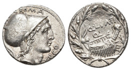 REPÚBLICA ROMANA. LUTATIA. Q. Lutatius Cerco. Denario. Roma (109-108 a.C.). A/ Cabeza de Roma a der., encima ROMA, delante (C)ERCO. R/ Barco a der. de...