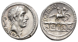 REPÚBLICA ROMANA. MARCIA. C. Marcius Philippus. Denario. Roma (56 a.C.). A/ Cabeza de Anco Marcio diademada a der., delante lítuo; ANCVS.  R/ Estatua ...