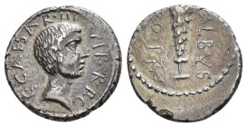 PERIODO DE JULIO CÉSAR A AUGUSTO. OCTAVIANO. Denario. Ceca móvil  (41 a.C.). A/ Cabeza a der.; C CAESAR III VIR R P C. R/ Clava; (B)ALBVS/(P)RO PR. AR...