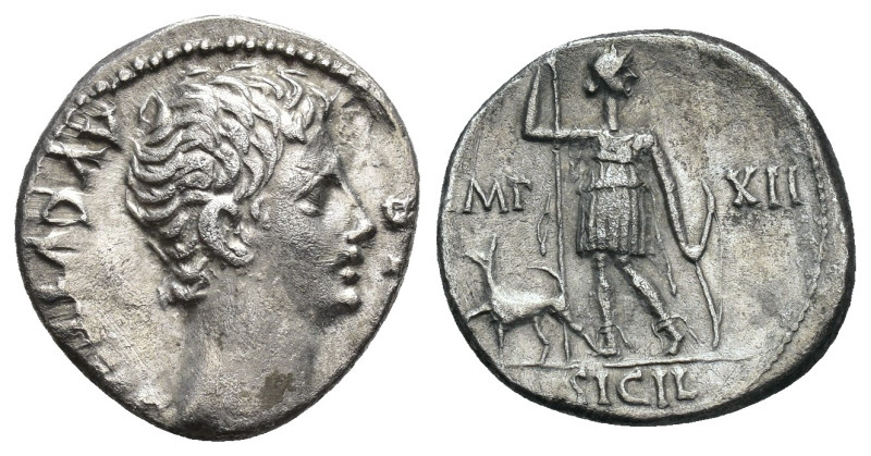 PERIODO DE JULIO CÉSAR A AUGUSTO. AUGUSTO. Denario. Lugdunum (11-10 a.C.). A/ Ca...