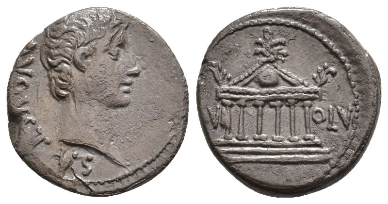 PERIODO DE JULIO CÉSAR A AUGUSTO. AUGUSTO. Denario. Peloponeso (21 a.C.). A/ Cab...