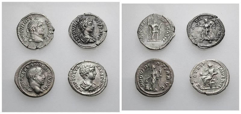 IMPERIO ROMANO. Lote de 4 denarios: Alejandro Severo (1), Geta (1), Caracalla (2...
