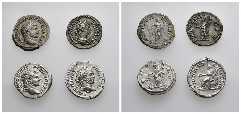 IMPERIO ROMANO. Lote de 4 denarios de Caracalla. MBC+.