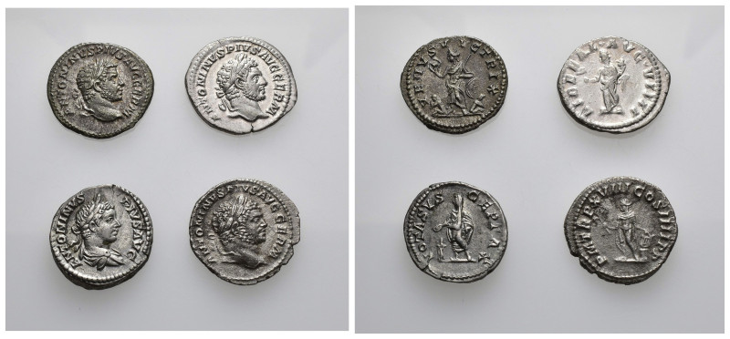 IMPERIO ROMANO. Lote de 4 denarios de Caracalla. MBC+/EBC-.