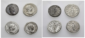 IMPERIO ROMANO. Lote de 4 denarios: Gordiano III, Alejandro Severo, Caracalla y Heliogábalo. MBC-/MBC+.