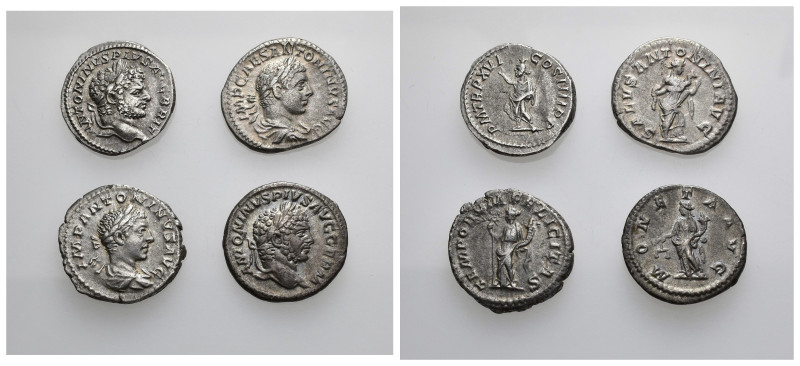 IMPERIO ROMANO. Lote de 4 denarios: Heliogábalo y Caracalla (3). MBC.