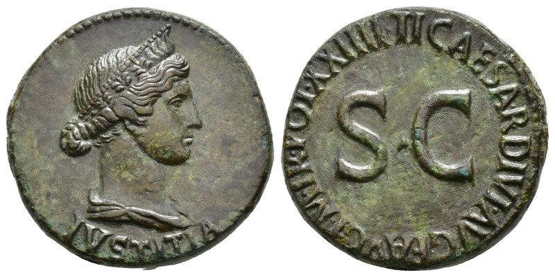 IMPERIO ROMANO. TIBERIO. Dupondio. Roma (22-23 d.C.) A/ Busto femenino (¿Livia?)...
