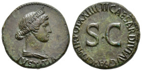 IMPERIO ROMANO. TIBERIO. Dupondio. Roma (22-23 d.C.) A/ Busto femenino (¿Livia?), diademado y drapeado a der., IVSTITIA. R/ S C, alrededor TI CAESAR D...