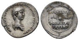 IMPERIO ROMANO. NERÓN (bajo Claudio I). Denario. Roma (50-54 d.C.). A/ Busto drapeado a der.; NERONI CLAVDIO DRVSO GERM COS DESIGN. R/ Escudo con EQVE...