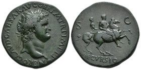 IMPERIO ROMANO. NERÓN. Sestercio. Lugdunum (62-68 d.C.). A/ Cabeza laureada a der.; NERO CLAVD CAESAR AVG GER P M TR P IMP P P. R/ Nerón cabalgando a ...