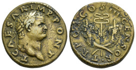 IMPERIO ROMANO. TITO (bajo Vespasiano). Dupondio. Roma (74 d.C.). A/ Cabeza laureada a der.; T CAESAR IMP PON. R/ Caduceo con dos cornucopias cruzadas...