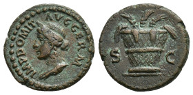 IMPERIO ROMANO. DOMICIANO. Cuadrante. Roma (85 d.C.). A/ Busto de Ceres a izq.; IMP DOMIT AVG GERM. R/ Modio con espigas, S-C. AE 2,95 g. 16,9 mm. RIC...