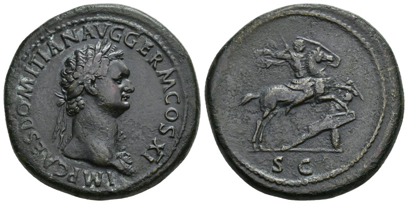 IMPERIO ROMANO. DOMICIANO. Sestercio. Roma (85 d.C.). A/ Cabeza laureada y con é...