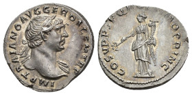 IMPERIO ROMANO. TRAJANO. Denario. Roma (103-111). A/ Cabeza laureada y drapeada al hombro a der.; IMP TRAIANO AVG GER DAC P M TR P. R/ Felicitas a izq...