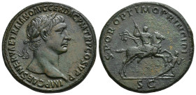 IMPERIO ROMANO. TRAJANO. Sestercio. Roma (103-111). A/ Cabeza laureada a der.; IMP CAES NERVAE TRAIANO AVG GER DAC P M TR P COS V P P. R/ El emperador...