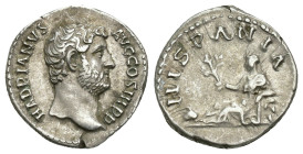 IMPERIO ROMANO. ADRIANO. Denario. Roma (130-133). A/ Cabeza a der.; HADRIANVS AVG COS III P P. R/ Hispania recostada a izq. con rama y conejo a sus pi...