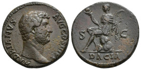 IMPERIO ROMANO. ADRIANO. As. Roma (130-133). A/ Cabeza a der.; HADRIANVS AVG COS III P P. R/ Dacia sentada sobre rocas a izq., con falx y estandarte, ...