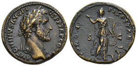 IMPERIO ROMANO. ANTONINO PÍO. Sestercio. Roma (140-144). A/ Cabeza laureada a der.; ANTONINVS AVG PIVS P P TR P COS I(II). R/ Juno Sospita con escudo ...
