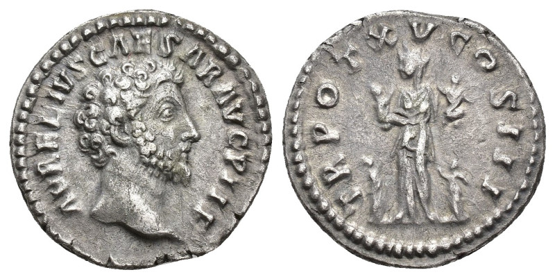 IMPERIO ROMANO. MARCO AURELIO. Denario. Roma (160-161). A/ Cabeza a der.; AVRELI...